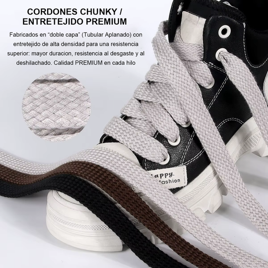 Cordones Chunky 130cm Largo X 1,7cm Ancho Planos Doble Capa