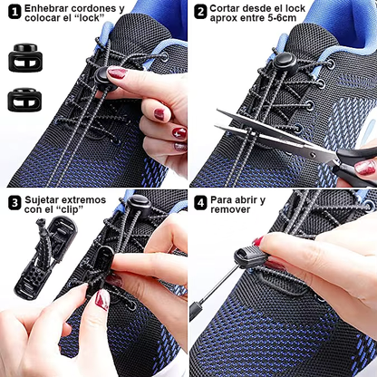 No-Tie Reflective Elastic Shoelaces - Adjustable Lock