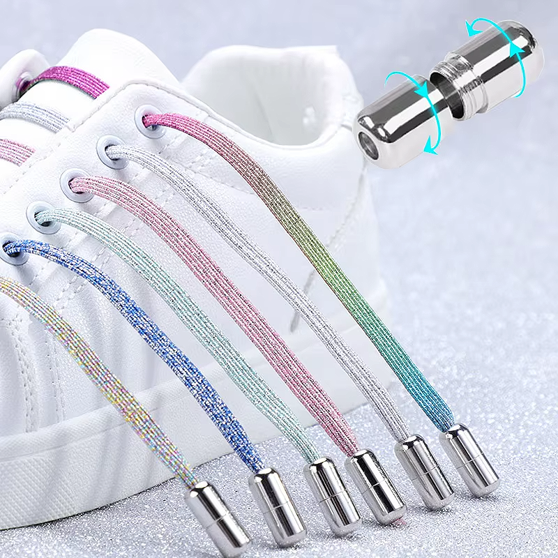 Glitter No-Tie Laces with Screw-on Metal Capsule