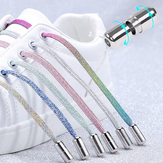 Glitter No-Tie Laces with Screw-on Metal Capsule