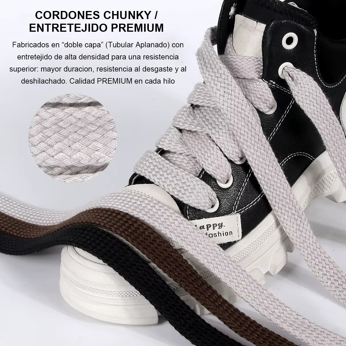 Chunky laces 130cm long x 1.7cm wide flat double layer