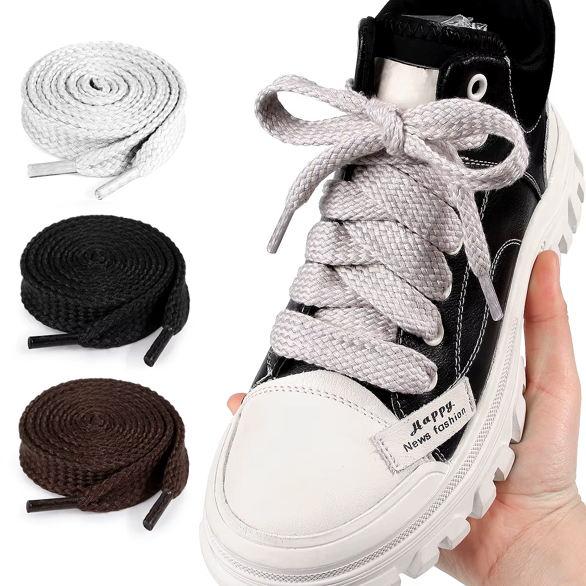 Chunky laces 130cm long x 1.7cm wide flat double layer