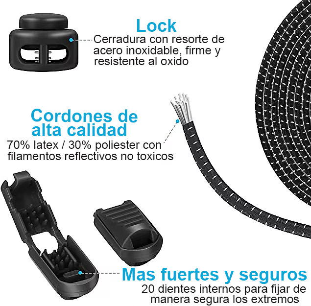 No-Tie Reflective Elastic Shoelaces - Adjustable Lock