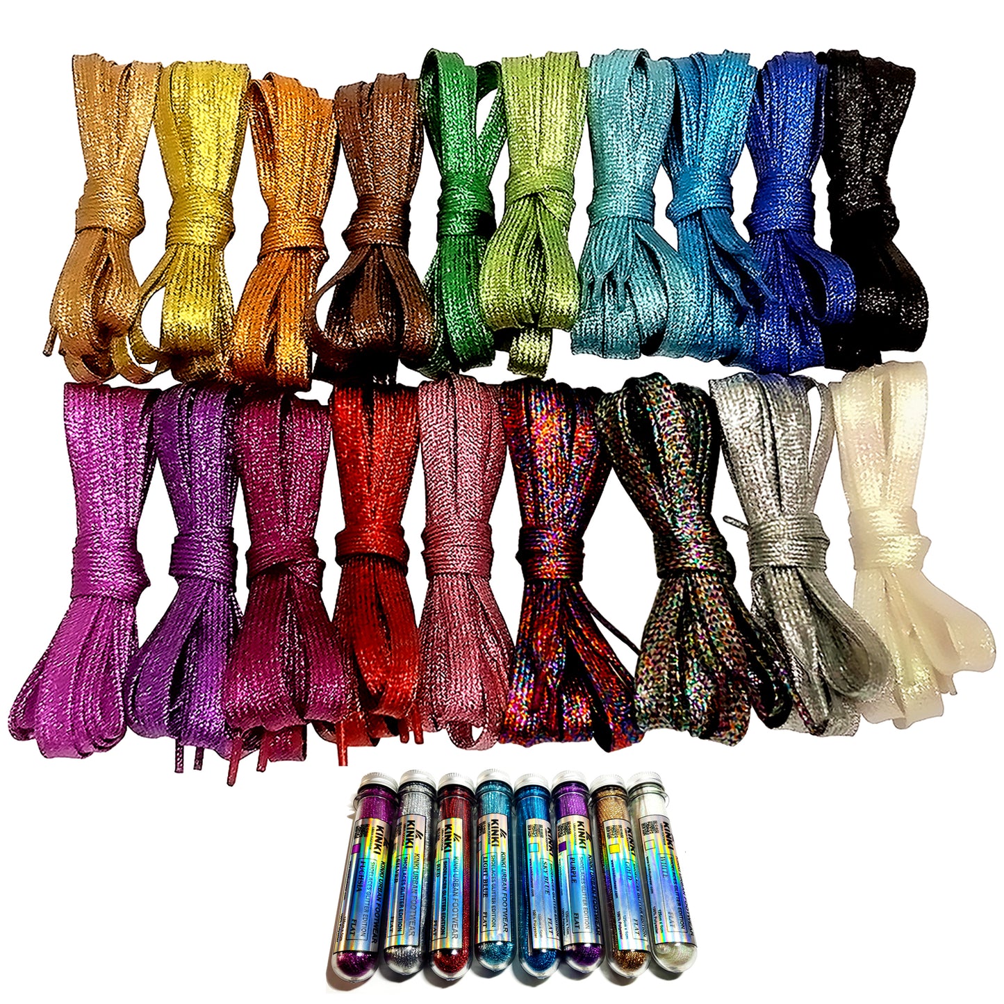 Cordones Glitter Planos de 125cm Largo - Con Packaging