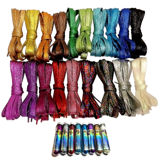 Cordones Glitter Planos de 125cm Largo - Con Packaging