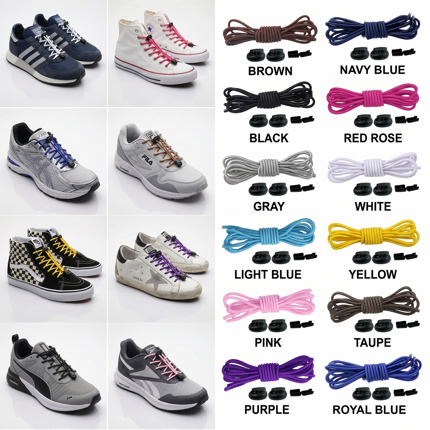 Black Clip Round Elastic No-Tie Shoelaces