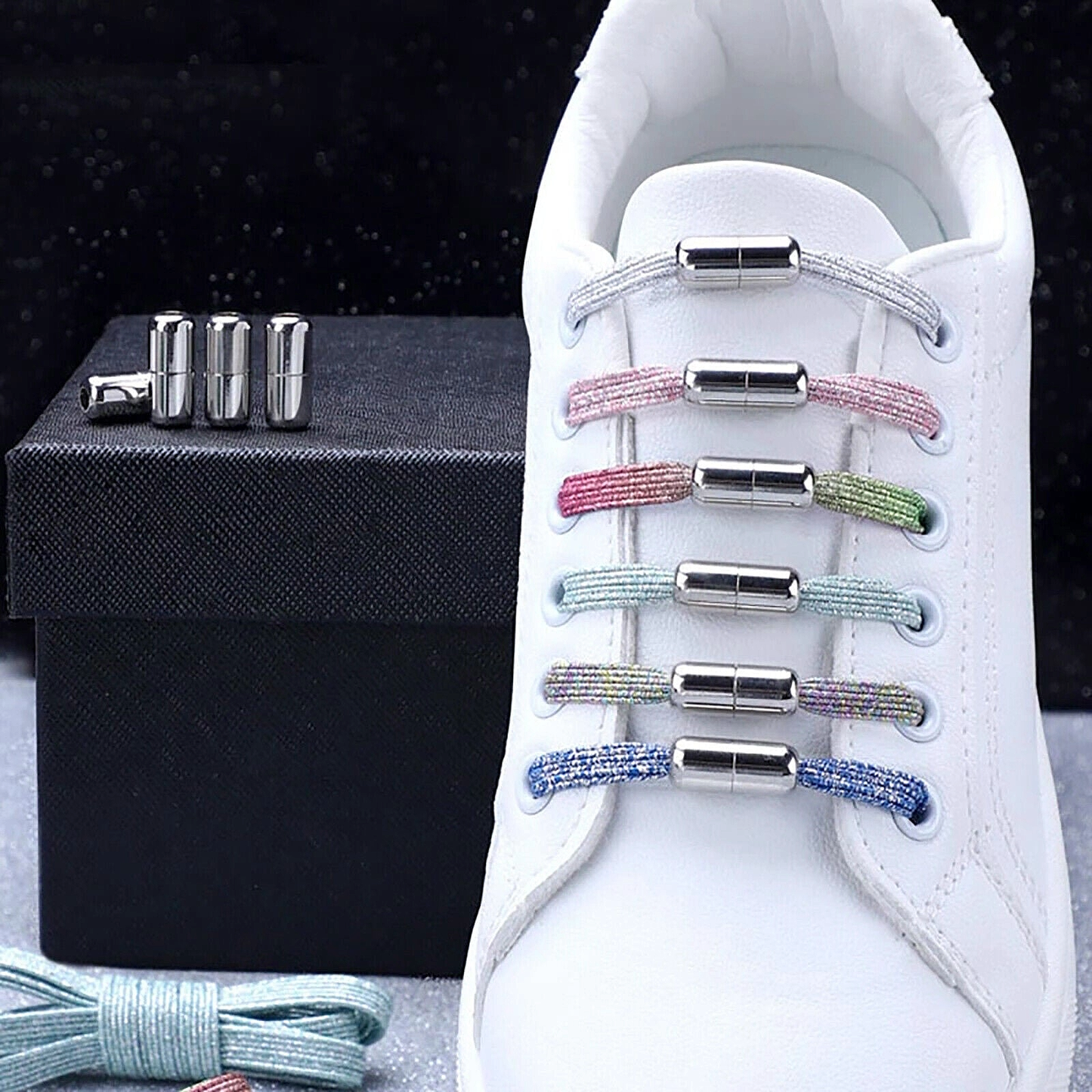 Glitter No-Tie Laces with Screw-on Metal Capsule